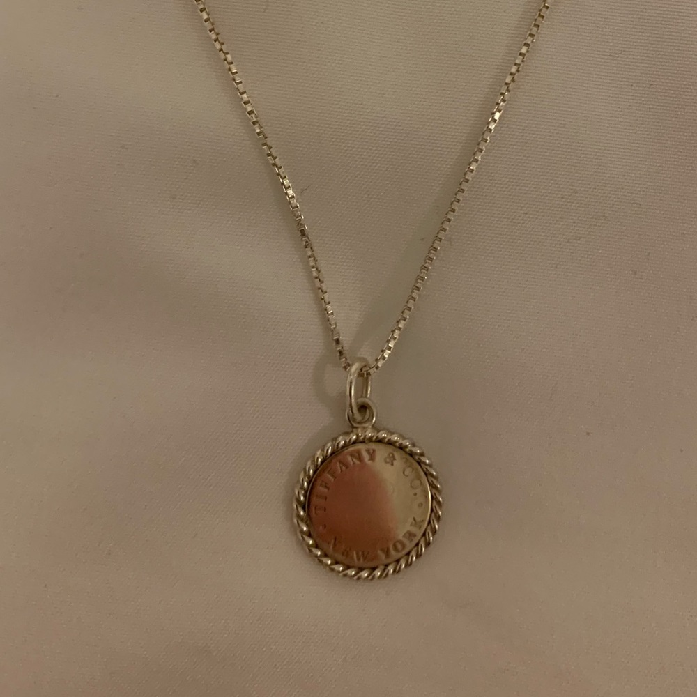 Authentic Tiffany & Co. Sterling Silver Pendant on Sterling Silver Box Chain